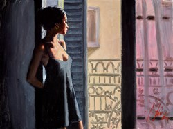 Balcony at Buenos Aires X (Black) by Fabian Perez - Original Painting on Stretched Canvas sized 24x18 inches. Available from Whitewall Galleries
